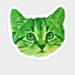 Kitty Face Green Sticker